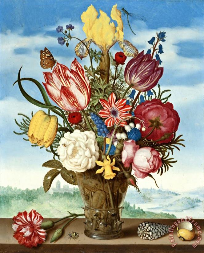 Ambrosius Bosschaert the Elder Bouquet of Flowers on a Ledge Art Painting