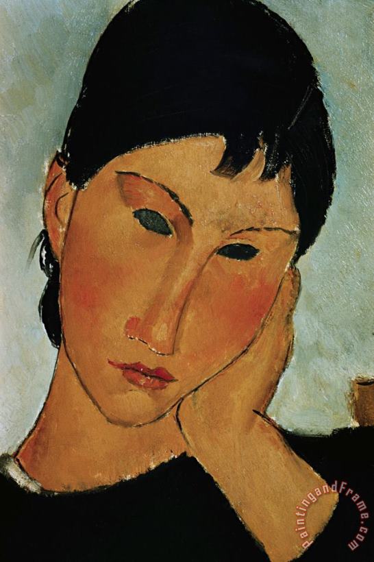 Detail of Female Head From Elvira Resting at a Table painting - Amedeo Modigliani Detail of Female Head From Elvira Resting at a Table Art Print