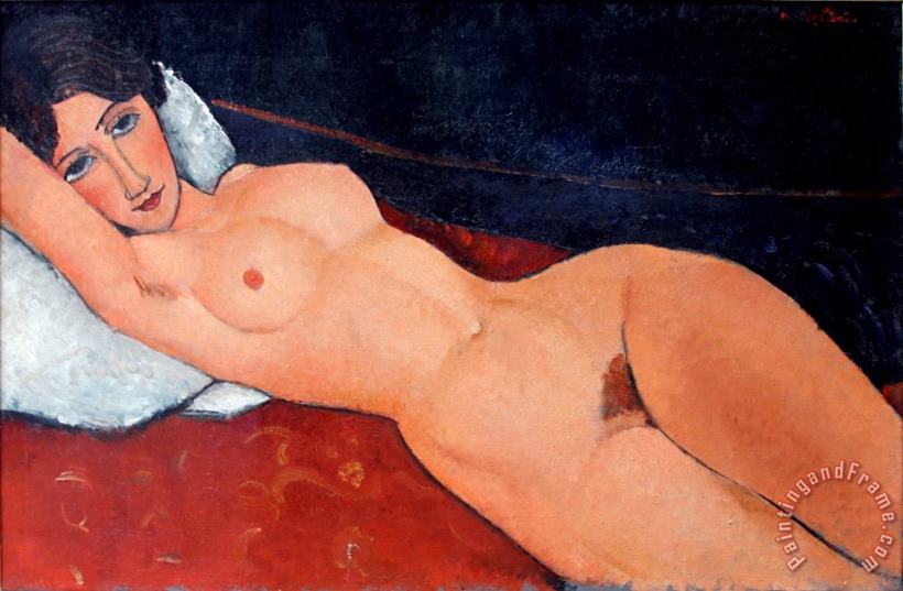 Female Nude Reclining on a White Pillow, 1917 painting - Amedeo Modigliani Female Nude Reclining on a White Pillow, 1917 Art Print