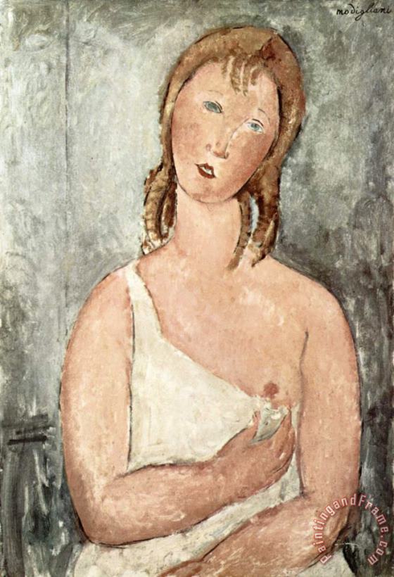 Girl in The Shirt (red Haired Girl), 1918 painting - Amedeo Modigliani Girl in The Shirt (red Haired Girl), 1918 Art Print