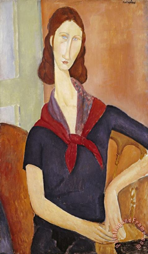 Jeanne Hebuterne (with a Scarf) painting - Amedeo Modigliani Jeanne Hebuterne (with a Scarf) Art Print