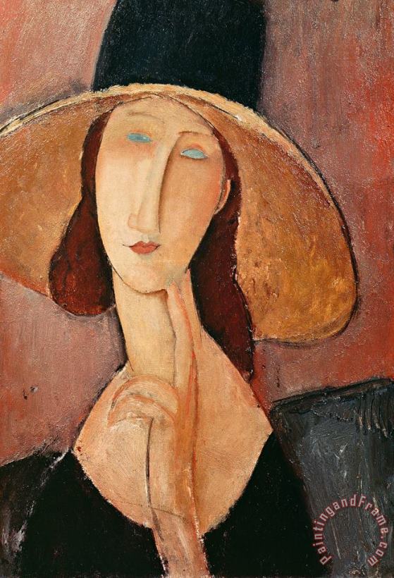 Portrait of Jeanne Hebuterne in a large hat painting - Amedeo Modigliani Portrait of Jeanne Hebuterne in a large hat Art Print