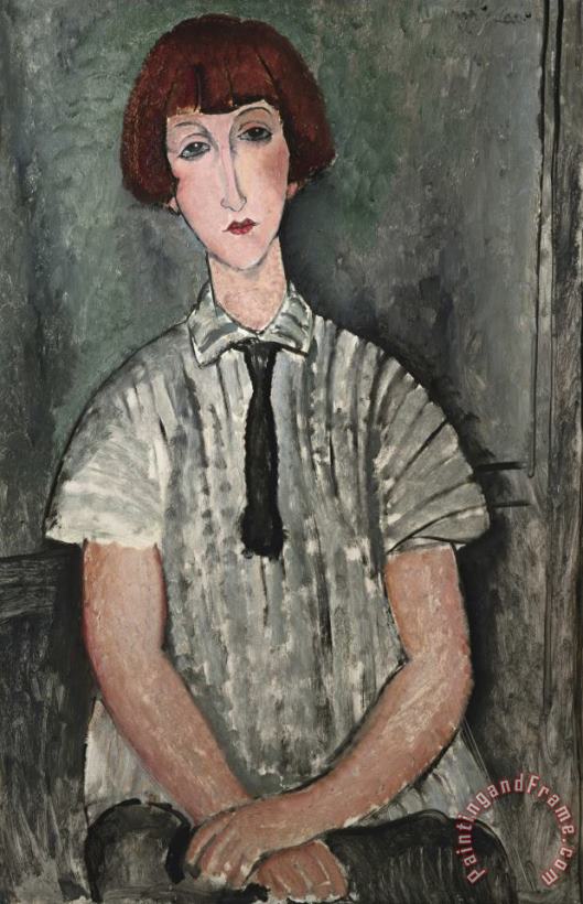 Young Girl in a Striped Shirt painting - Amedeo Modigliani Young Girl in a Striped Shirt Art Print