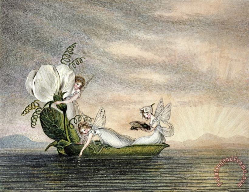 Fairies Floating Downstream in a Peapod painting - Amelia Jane Murray Fairies Floating Downstream in a Peapod Art Print