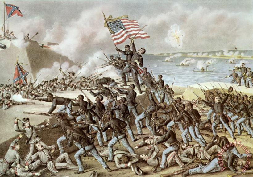 Black troops of the Fifty Fourth Massachusetts Regiment during the assault of Fort Wagner painting - American School Black troops of the Fifty Fourth Massachusetts Regiment during the assault of Fort Wagner Art Print
