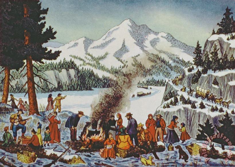 Christmas card depicting a Pioneer Christmas painting - American School Christmas card depicting a Pioneer Christmas Art Print