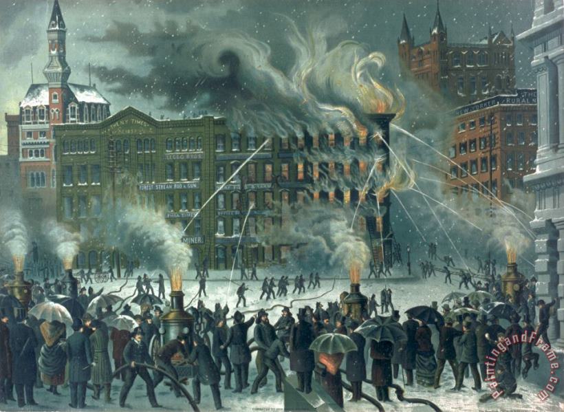 Fire in the New York World Building painting - American School Fire in the New York World Building Art Print