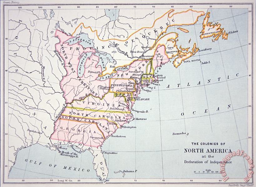 American School Map of the Colonies of North America at the time of the Declaration of Independence Art Painting