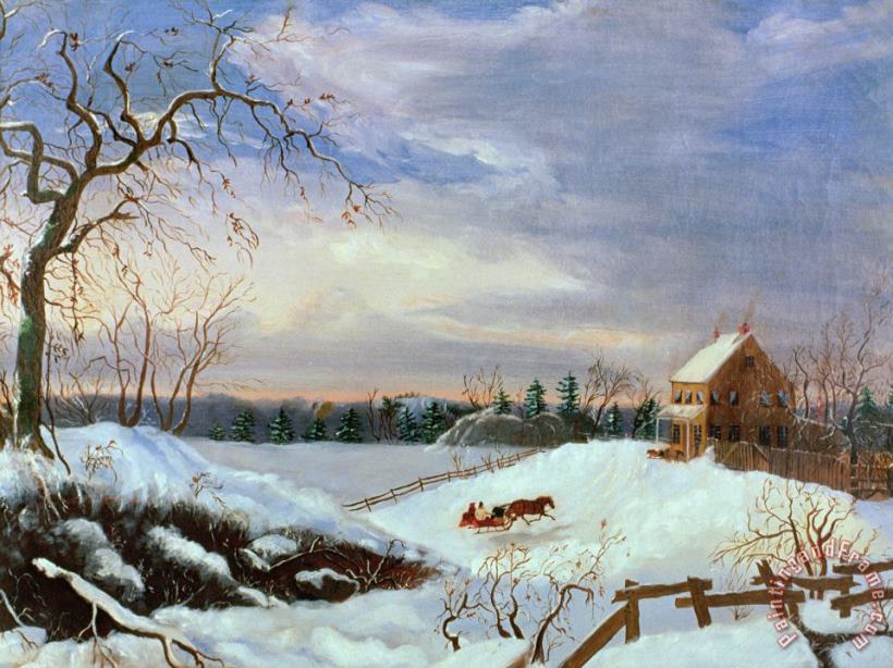 Snow scene in New England painting - American School Snow scene in New England Art Print