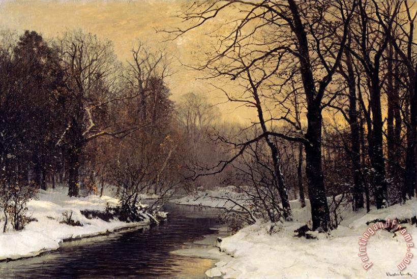 A Winter River Landscape painting - Anders Andersen-Lundby A Winter River Landscape Art Print