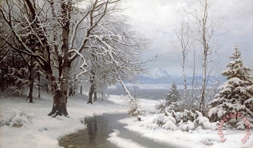A Wooded Winter Landscape painting - Anders Andersen-Lundby A Wooded Winter Landscape Art Print