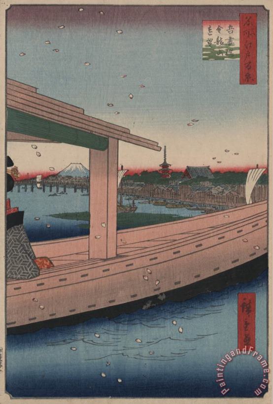 Distant View of Kinryu Zan Temple And Azuma Bridge painting - Ando Hiroshige Distant View of Kinryu Zan Temple And Azuma Bridge Art Print