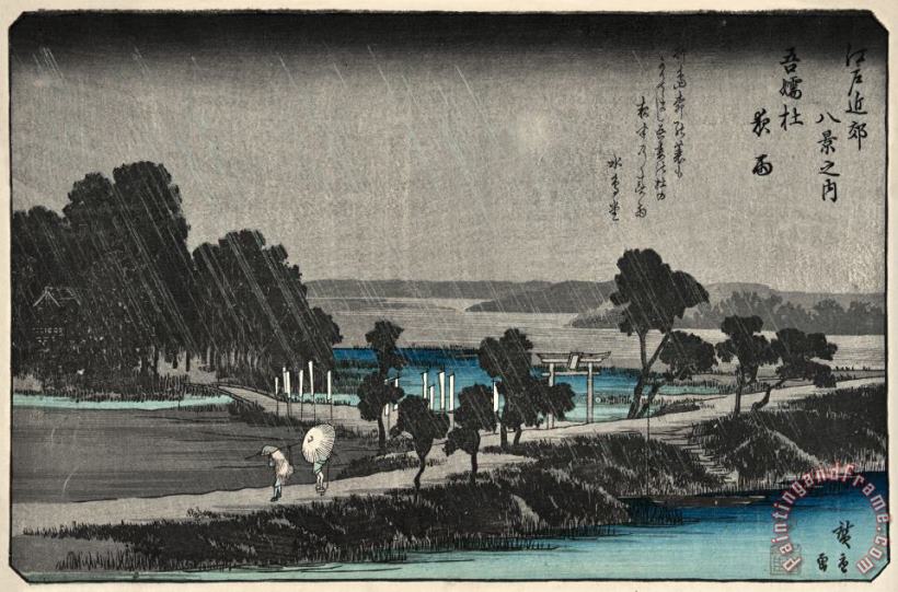 Eight Views of The Neighborhood of Edo, Night Rain at Azumasha painting - Ando Hiroshige Eight Views of The Neighborhood of Edo, Night Rain at Azumasha Art Print