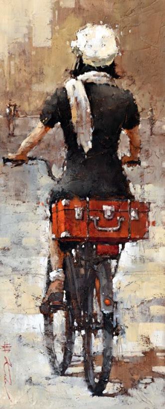 A Girl with a Red Suitcase painting - Andre Kohn A Girl with a Red Suitcase Art Print