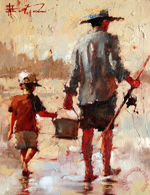 Fishing with Dad painting - Andre Kohn Fishing with Dad Art Print
