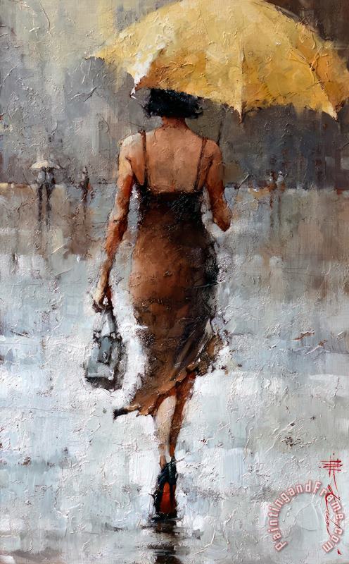 Le Parapluie Jaune Series #5 painting - Andre Kohn Le Parapluie Jaune Series #5 Art Print