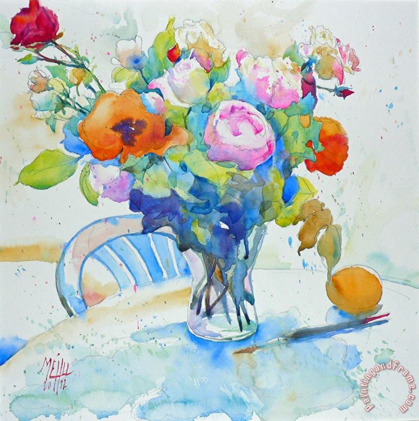 Andre Mehu Bouquet and orange Art Painting
