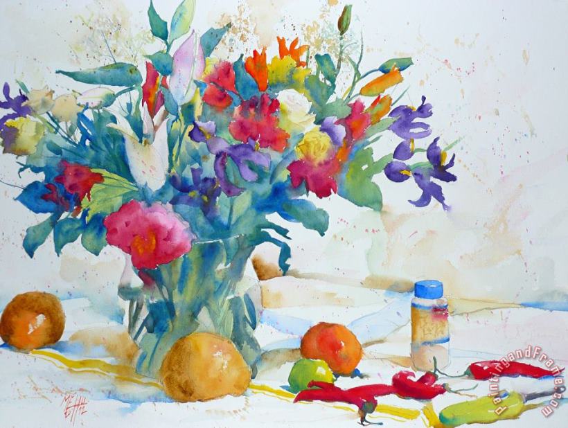 Andre Mehu Bouquet and red peppers Art Painting