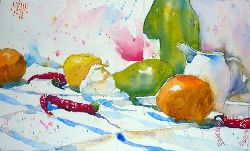 Creamer and red peppers painting - Andre Mehu Creamer and red peppers Art Print