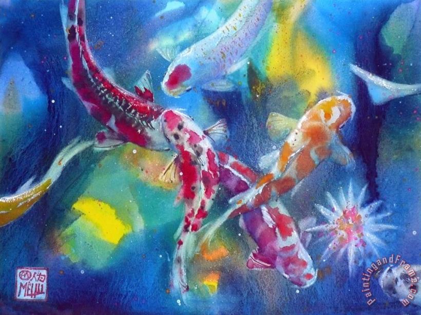 Koi in a pond painting - Andre Mehu Koi in a pond Art Print