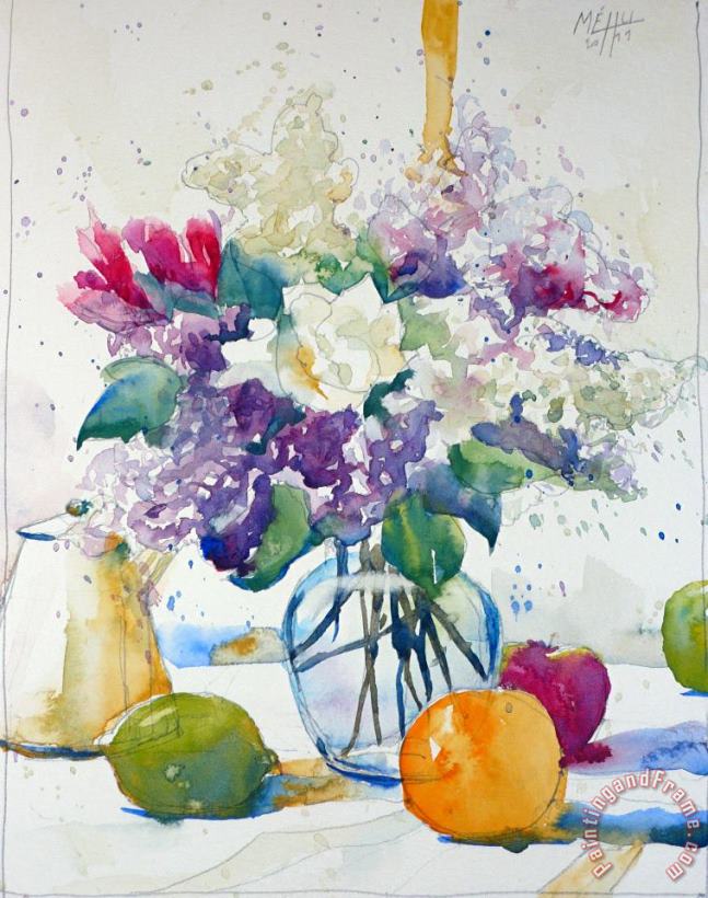Andre Mehu Sketch with lilac and freesia Art Painting