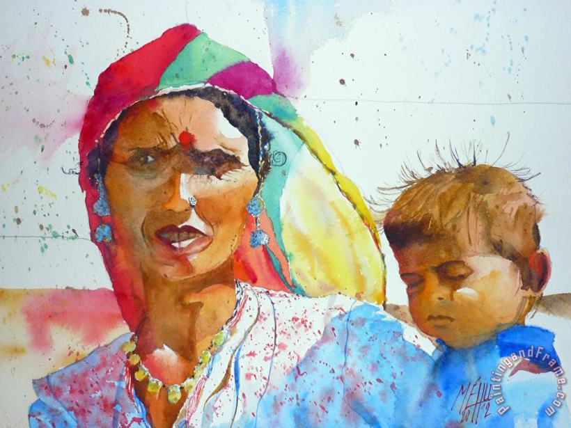 Andre Mehu Woman with her child Art Print
