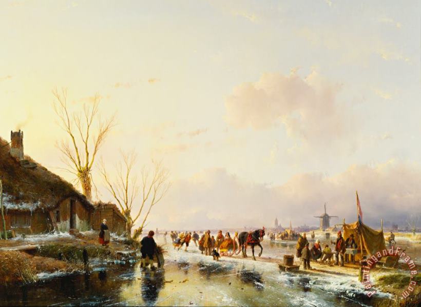 Skaters By A Booth On A Frozen River painting - Andreas Schelfhout Skaters By A Booth On A Frozen River Art Print