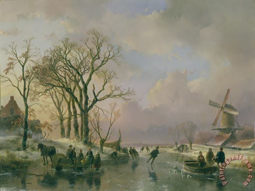 Skating in Holland painting - Andreas Schelfhout Skating in Holland Art Print