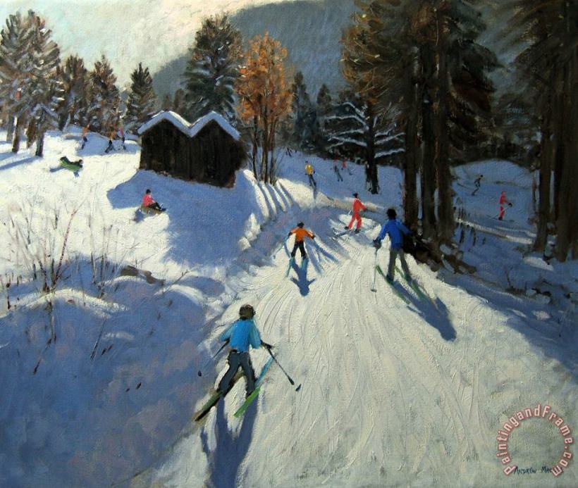 Two mountain huts painting - Andrew Macara Two mountain huts Art Print