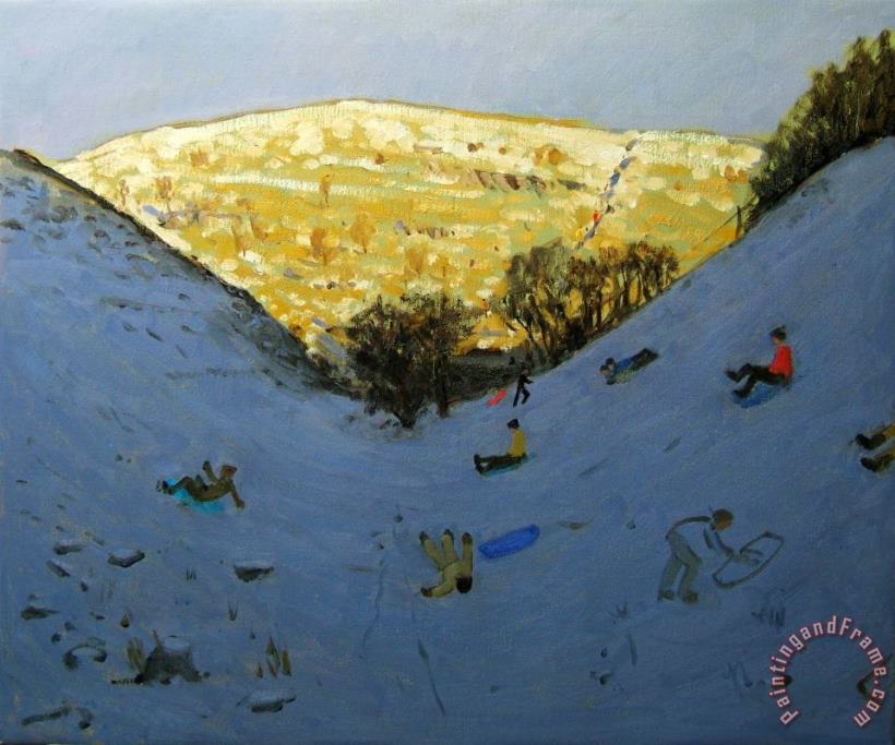 Andrew Macara Valley and sunlit hillside Art Print