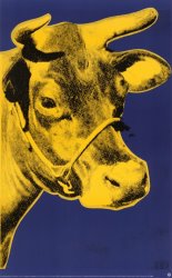 Andy Warhol Cow Yellow on Blue Background