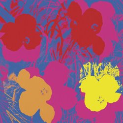 Andy Warhol Flowers 1970 Red Yellow Orange on Blue
