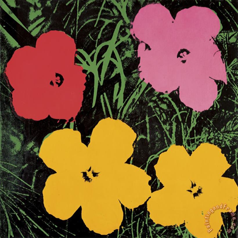 Andy Warhol Flowers C 1964 1 Red 1 Pink 2 Yellow Art Painting