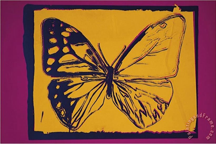 Vanishing Animals Butterfly C 1986 Yellow on Purple painting - Andy Warhol Vanishing Animals Butterfly C 1986 Yellow on Purple Art Print