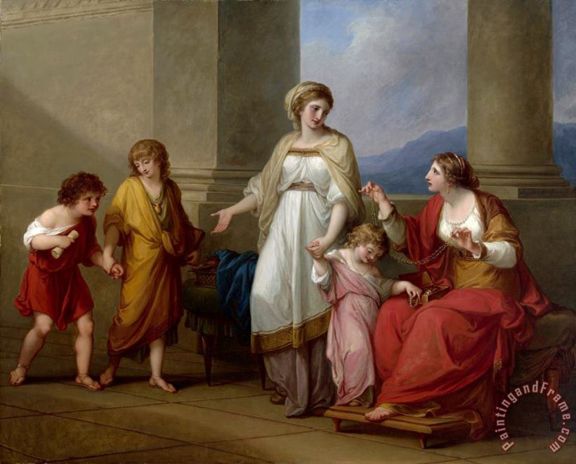 Cornelia, Mother of The Gracchi, Pointing to Her Children As Her Treasures painting - Angelica Kauffmann Cornelia, Mother of The Gracchi, Pointing to Her Children As Her Treasures Art Print