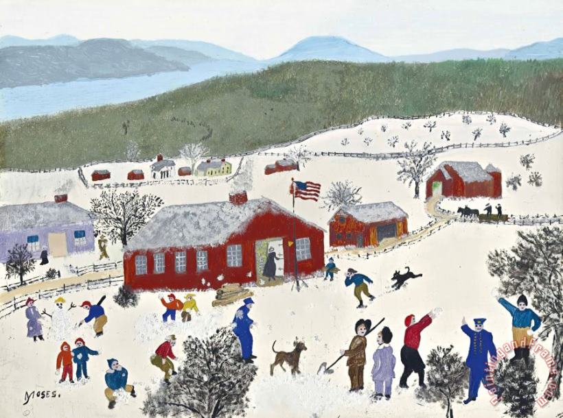 Anna Mary Robertson (grandma) Moses Snow Balling, 1957 Art Painting