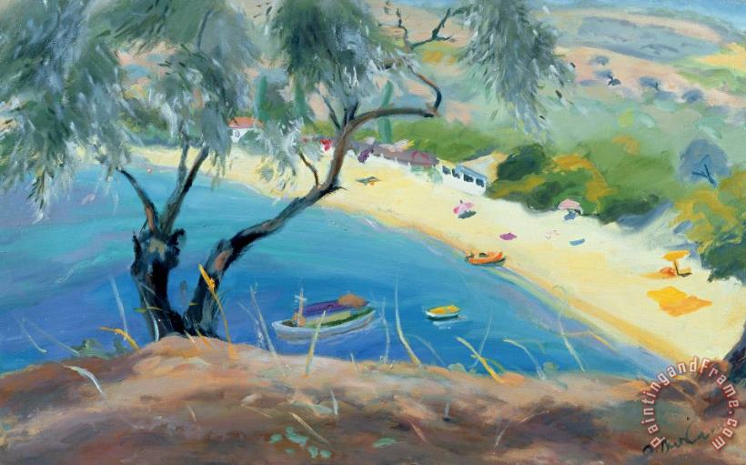 Achladies Bay - Skiathos - Greece painting - Anne Durham Achladies Bay - Skiathos - Greece Art Print