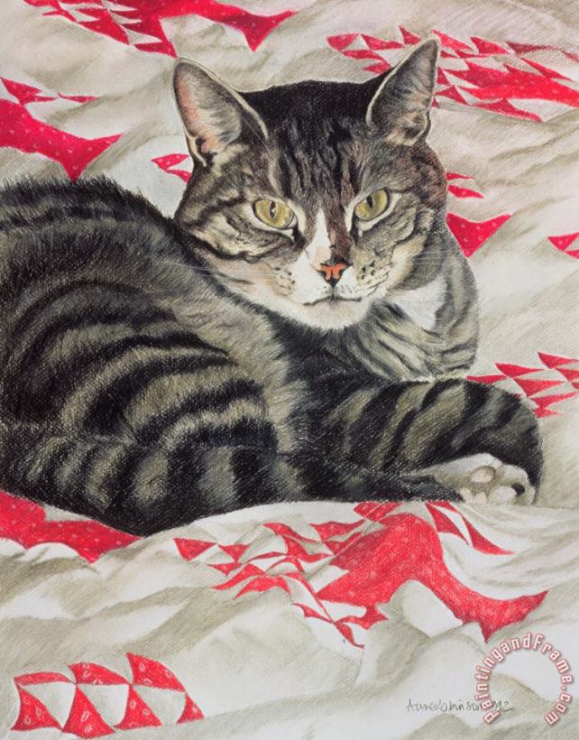 Cat On Quilt painting - Anne Robinson Cat On Quilt Art Print