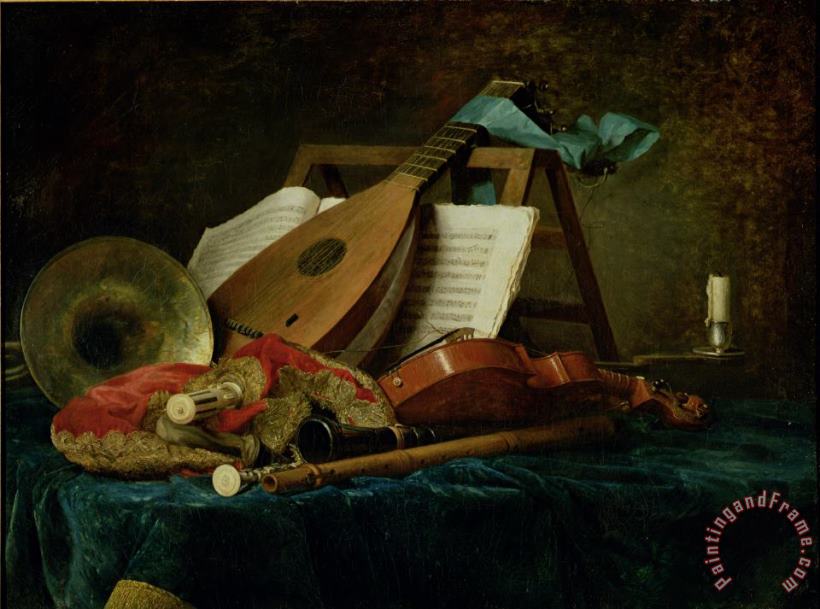 The Attributes of Music painting - Anne Vallaer-Coster The Attributes of Music Art Print