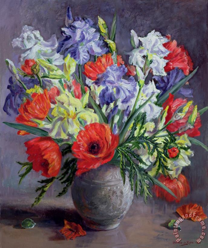 Poppies And Irises painting - Anthea Durose Poppies And Irises Art Print