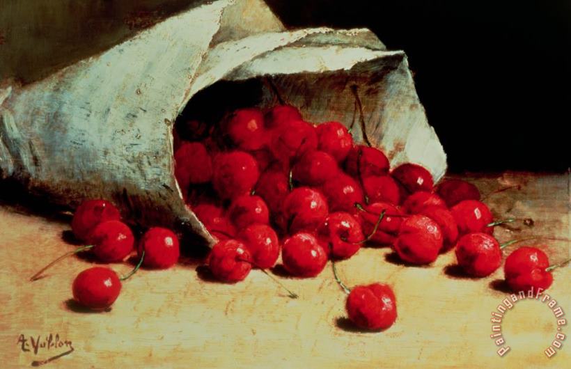 Antoine Vollon A Spilled Bag Of Cherries Art Painting