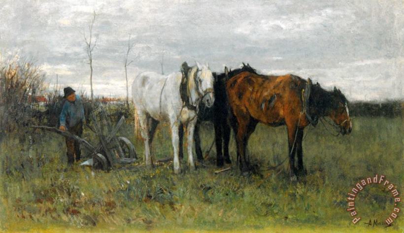 Anton Mauve A Ploughing Farmer Art Painting