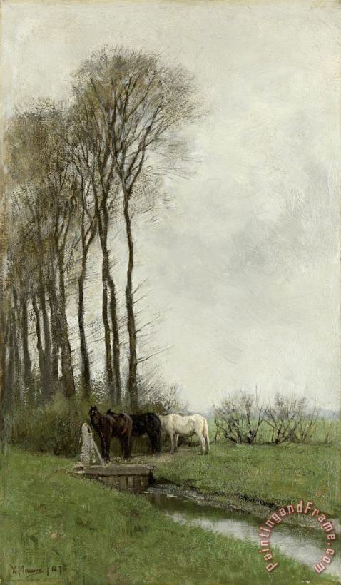 Anton Mauve Paarden Bij Het Hek Art Print