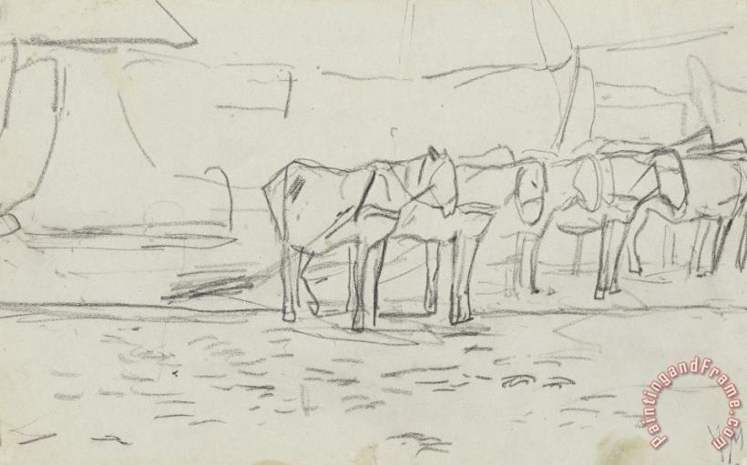 Anton Mauve Strand Met Paarden En Schuiten Art Print