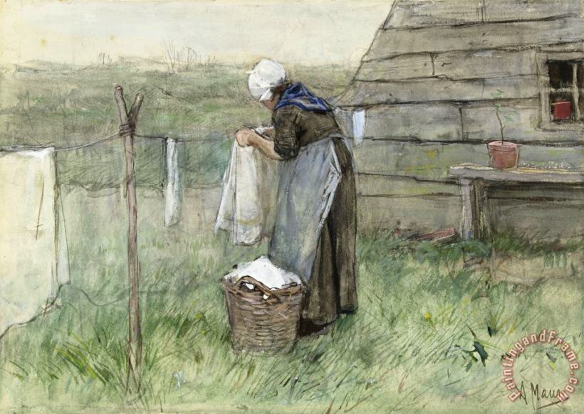 Anton Mauve Vrouw Bij Een Waslijn Art Painting