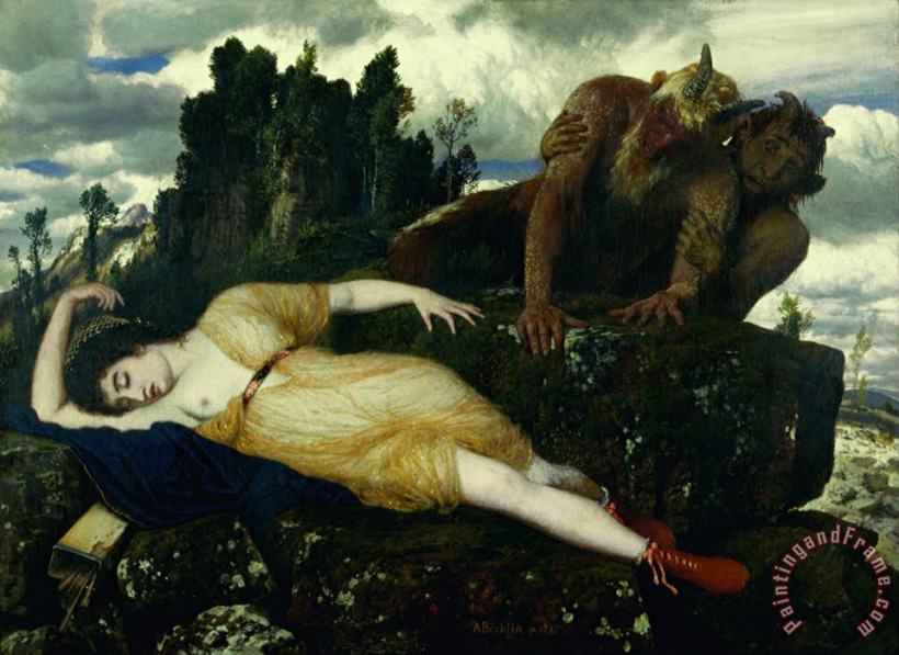 Sleeping Diana Watched by Two Fauns painting - Arnold Bocklin Sleeping Diana Watched by Two Fauns Art Print