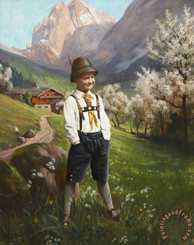 Arthur Fischer Bimbo in Costume Locale Tirolese 1926 Art Painting