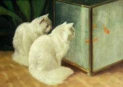 Arthur Heyer White Cats Watching Goldfish