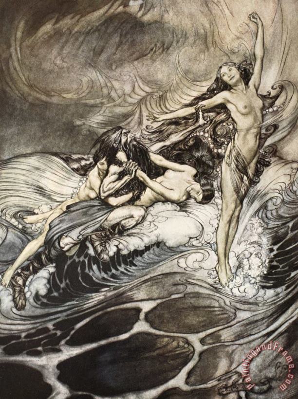 The Rhinemaidens Obtain Possession Of The Ring And Bear It Off In Triumph painting - Arthur Rackham The Rhinemaidens Obtain Possession Of The Ring And Bear It Off In Triumph Art Print