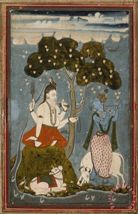 Shiva And Krishna painting - Artist, maker unknown, India Shiva And Krishna Art Print
